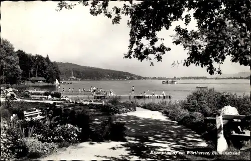 Ak Krumpendorf am Wörthersee Kärnten, Blumenstrand