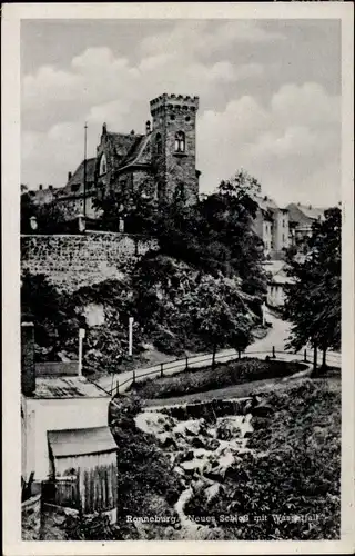 Ak Ronneburg in Thüringen, Neues Schloss mit Wasserfall