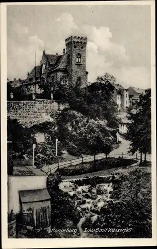 Ak Ronneburg in Thüringen, Schloss mit Wasserfall