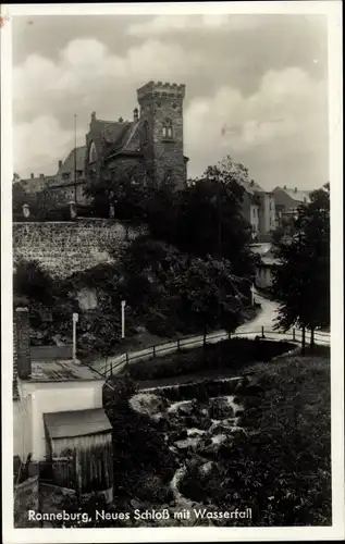 Ak Ronneburg in Thüringen, Neues Schloss mit Wasserfall