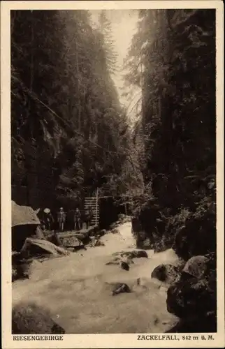 Ak Szklarska Poręba Schreiberhau Riesengebirge Schlesien, Zackelklamm, Zackelfall
