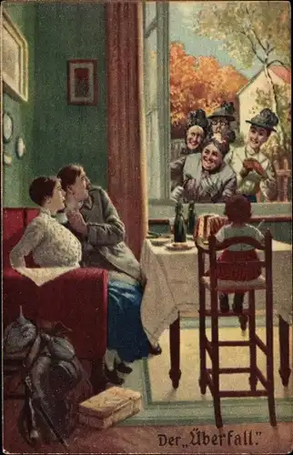 Künstler Ak Immer Fachmann, Der Überfall, Soldat auf Heimaturlaub, Besuch der Verwandten