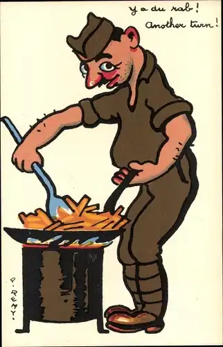 Künstler Ak Remy, Französischer Soldat beim Kochen