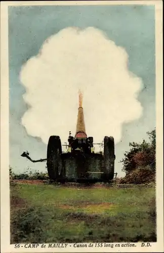 Ak Mailly le Camp Aube, Camp de Mailly, Feuernde Kanone