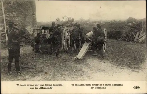 Ak 75 isole tirant sur une ferme occupee par les Allemands
