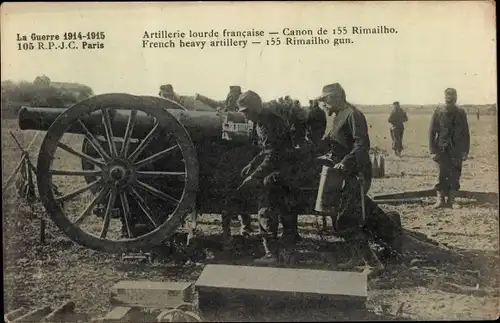 Ak Artillerie lourde francaise, Canon de 155 Rimailho