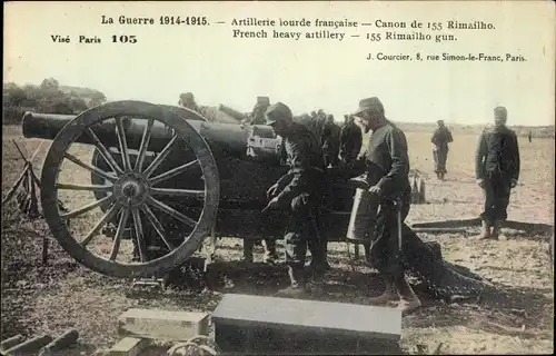 Ak Artillerie lourde francaise, Canon de 155 Rimailho