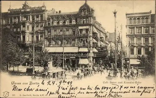 Ak Berlin Mitte, Unter den Linden, Friedrichstraße, Cafe Bauer und Kranzler-Ecke, Hotel Behrens