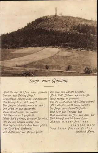 Ak Geising Altenberg im Erzgebirge, Geisingberg, Sage, Gedicht