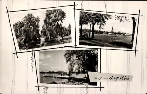 Ak Groß Köris im Kreis Dahme Spreewald, Panorama, Teilansichten, Steg