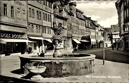 Ak Bad Langensalza in Thüringen, Marktstraße, Brunnen, Geschäft Röcker