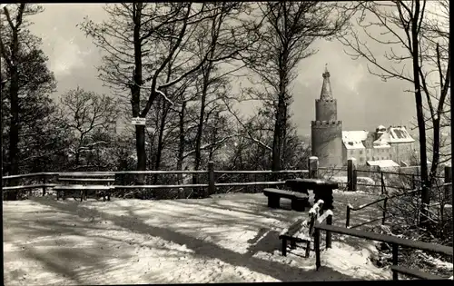 Ak Weida in Thüringen, Blick zur Osterburg, Winteransicht