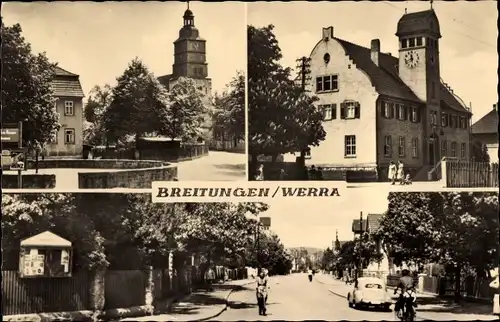 Ak Breitungen an der Werra, Straßenpartie, Kirche, Rathaus