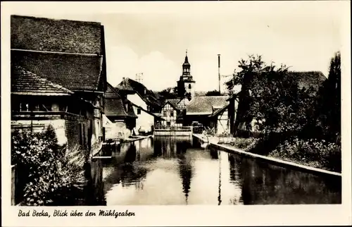 Ak Bad Berka in Thüringen, Blick über den Mühlgraben, Kirchturm, Fachwerkhaus