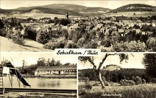 Ak Schalkau in Thüringen, Schwimmbad, Schaumburg, Panorama