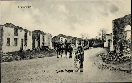 Ak Épinonville Meuse, Straßenpartie, Kriegszerstörung 1. WK