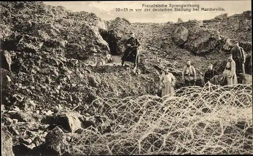 Ak Marchéville en Woëvre Meuse, Französische Sprengwirkung vor der deutschen Stellung