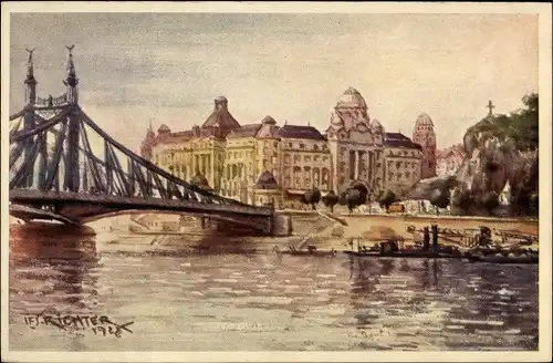 Künstler Ak Richter, A., Budapest Ungarn, St. Gellért Bad und Hotel