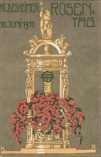 Künstler Ak Hildesheim in Niedersachsen, Hildesheimer Rosentag 1911, Brunnen