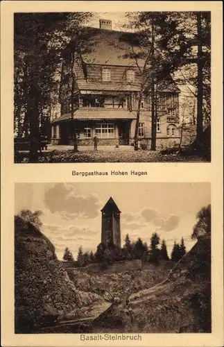 Ak Dransfeld in Niedersachsen, Berggasthaus Hohen Hagen, Bes. Wilhelm Bühre, Basalt Steinbruch
