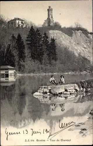 Ak Geneve Schweiz, Tour de Champel, am rechten Ufer des Flusses Arve, Kinder