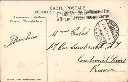 Ak Luzern Stadt Schweiz, Löwendenkmal