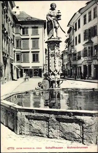 Ak Schaffhausen, Kinder am Mohrenbrunnen, Geschäfte