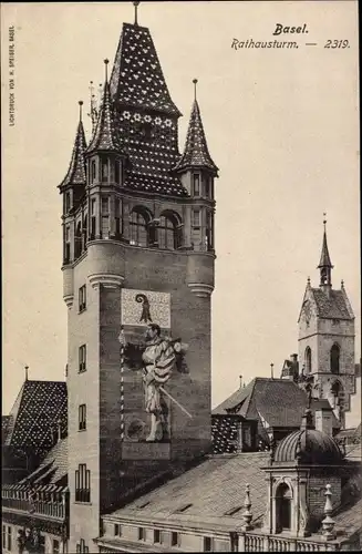 Ak Basel Bâle Stadt Schweiz, Rathausturm