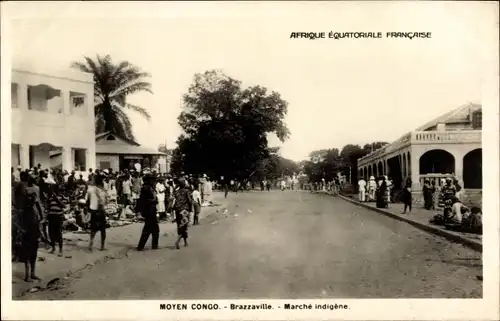 Ak Brazzaville Französisch-Kongo, Indigener Markt