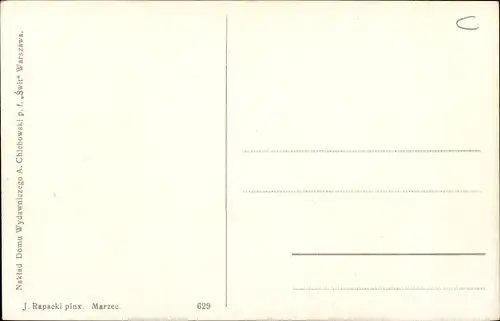Künstler Ak Rapacki, J., Marzec Polen, Haus, Pferde, Feld