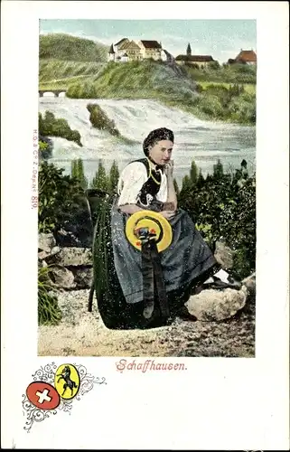 Ak Kanton Schaffhausen, Frau in Tracht, Wappen