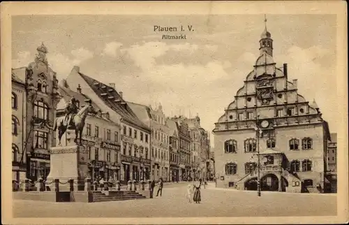 Ak Plauen im Vogtland, Partie auf dem Altmarkt, Kaiser Wilhelm Denkmal, Rathaus