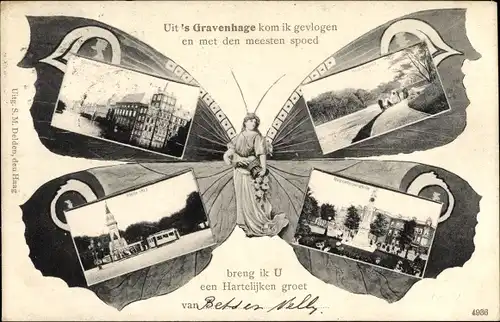 Schmetterling Ak 's Gravenhage Den Haag Südholland, Teilansichten, Denkmal, Straßenbahn