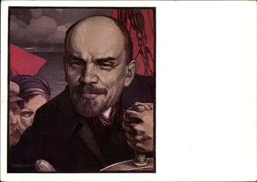 Künstler Ak Eberling, Wladimir Iljitsch Lenin, Steuerrad