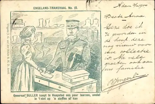 Ak Karikatur Burenkrieg, England, Transvaal, General Buller