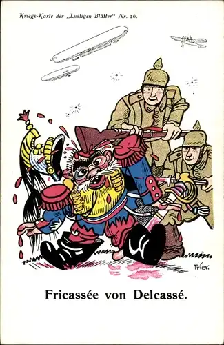 Künstler Ak Fricassée von Delcassé, Karikatur, deutsche Soldaten, 1. WK
