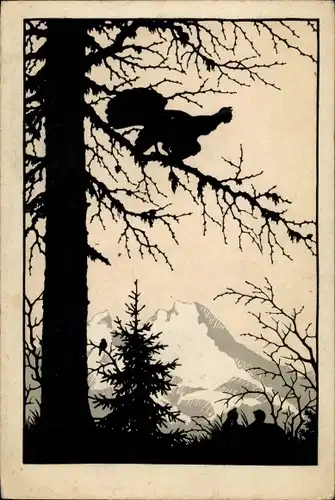 Scherenschnitt Ak Allmayer, Josefine, Auerhahn, Gebirge