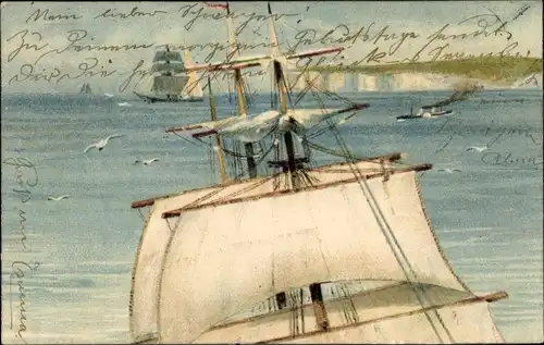 Litho Teilansicht der Masten von einem Segelschiff