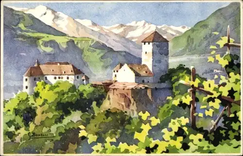 Künstler Ak Bonelli, S., Dorf Tirol Tirolo Südtirol, Schloss Tirol