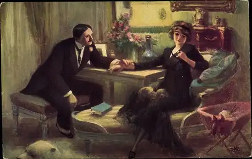 Künstler Ak Guillaume, Albert, Mann spricht Witwe sein Beileid aus