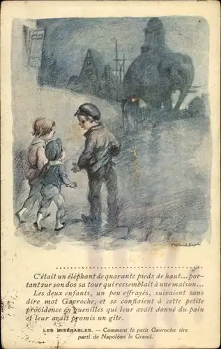 Künstler Ak Poulbot, Francisque, Les Miserables, Es war ein vierzig Fuß hoher Elefant