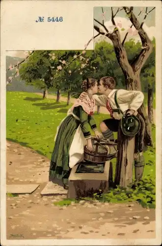 Künstler Litho Mailick, Liebespaar am Brunnen