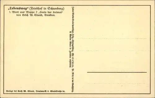 Künstler Ak Eiland, Schneeberg, Lebensweg, Friedhof, Aufgang, Kreuz