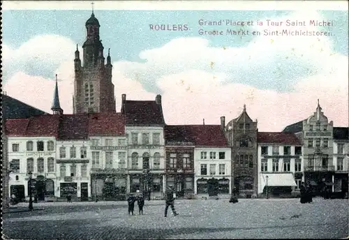 Ak Roeselare Roeselaere Rousselare Roeselare Westflandern, Grand Place und Saint-Michel-Turm