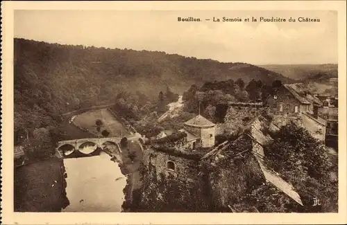Ak Bouillon Wallonie Luxembourg, Die Semois und das Pulvermagazin des Schlosses