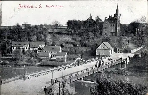 Ak Zwickau Sachsen, Blick auf die Paradiesbrücke, Häuser