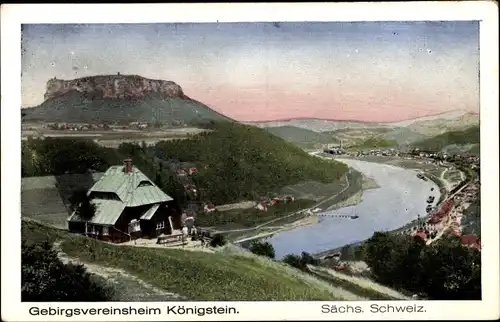 Ak Königstein an der Elbe Sächsische Schweiz, Gebirgsvereinsheim, Festung, Panorama