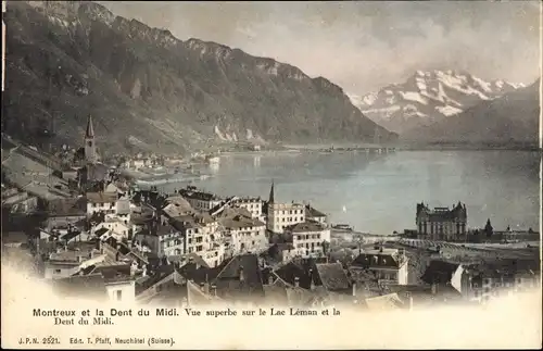 Ak Montreux Kanton Waadt Schweiz, Panorama et la Dent du Midi, Lac Léman