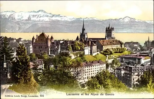 Ak Lausanne Kanton Waadt, Panorama et les Alpes de Savoie