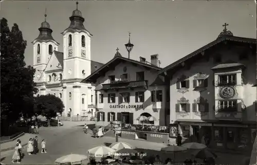 Ak Sankt Johann in Tirol, Kirche, Gasthof, Ortspartie